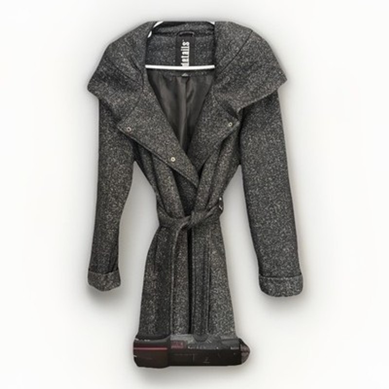 Vntg Lagen Cabin Core M Black/White Tweed Peacoat Dbl-Breasted W/Hood Penny Lane